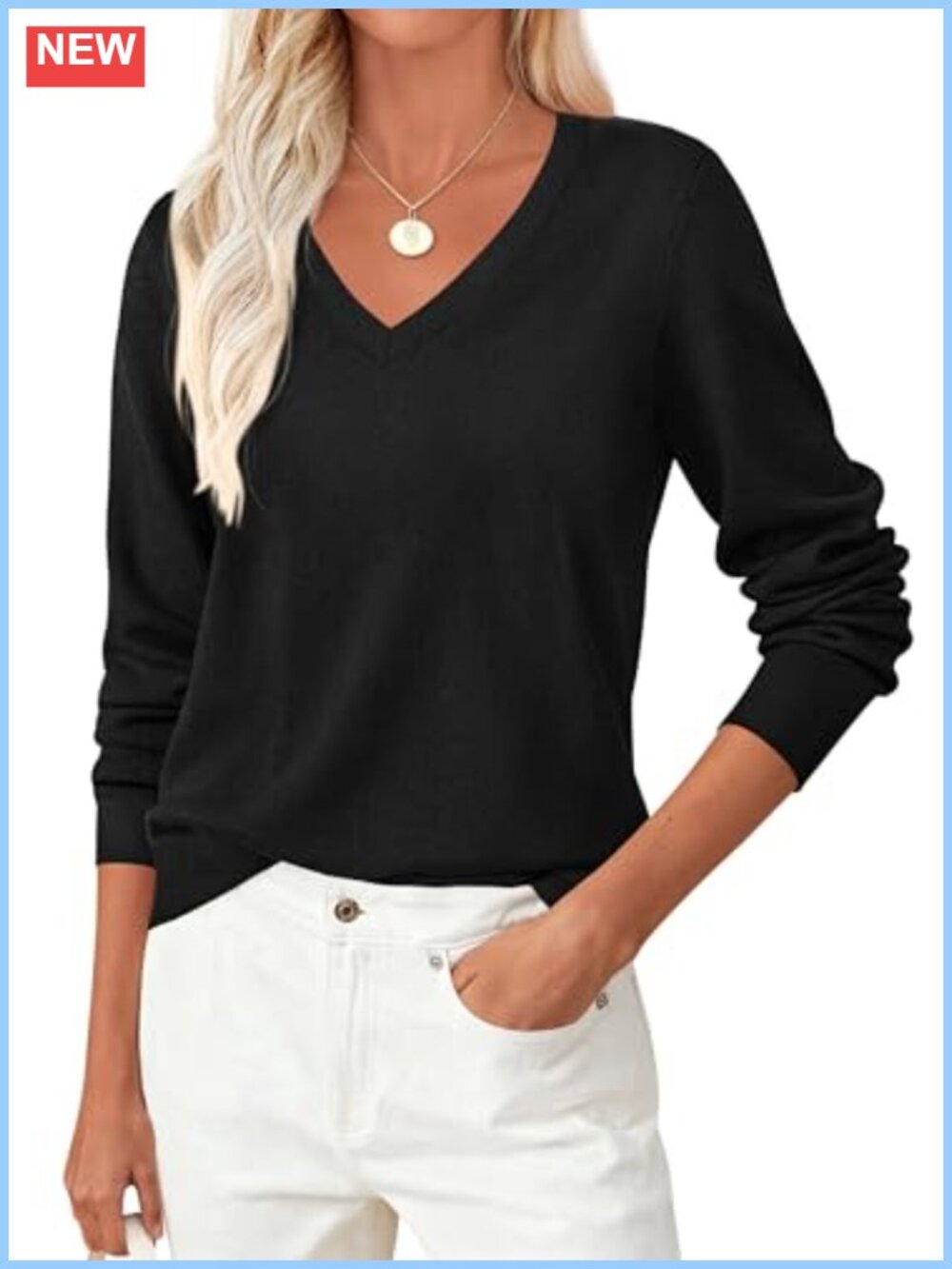Womens Cozy Knit Long Sleeve V Neck Pullover Sweater